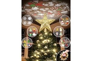 Patiobay Christmas Tree Topper Star Lighted with Warm Christmas Light Cord, Built-in 6 Projected Patterns, 3D Glitter LED Rotating Lights for Party Holiday Xmas Decorations Gifts (Glod)