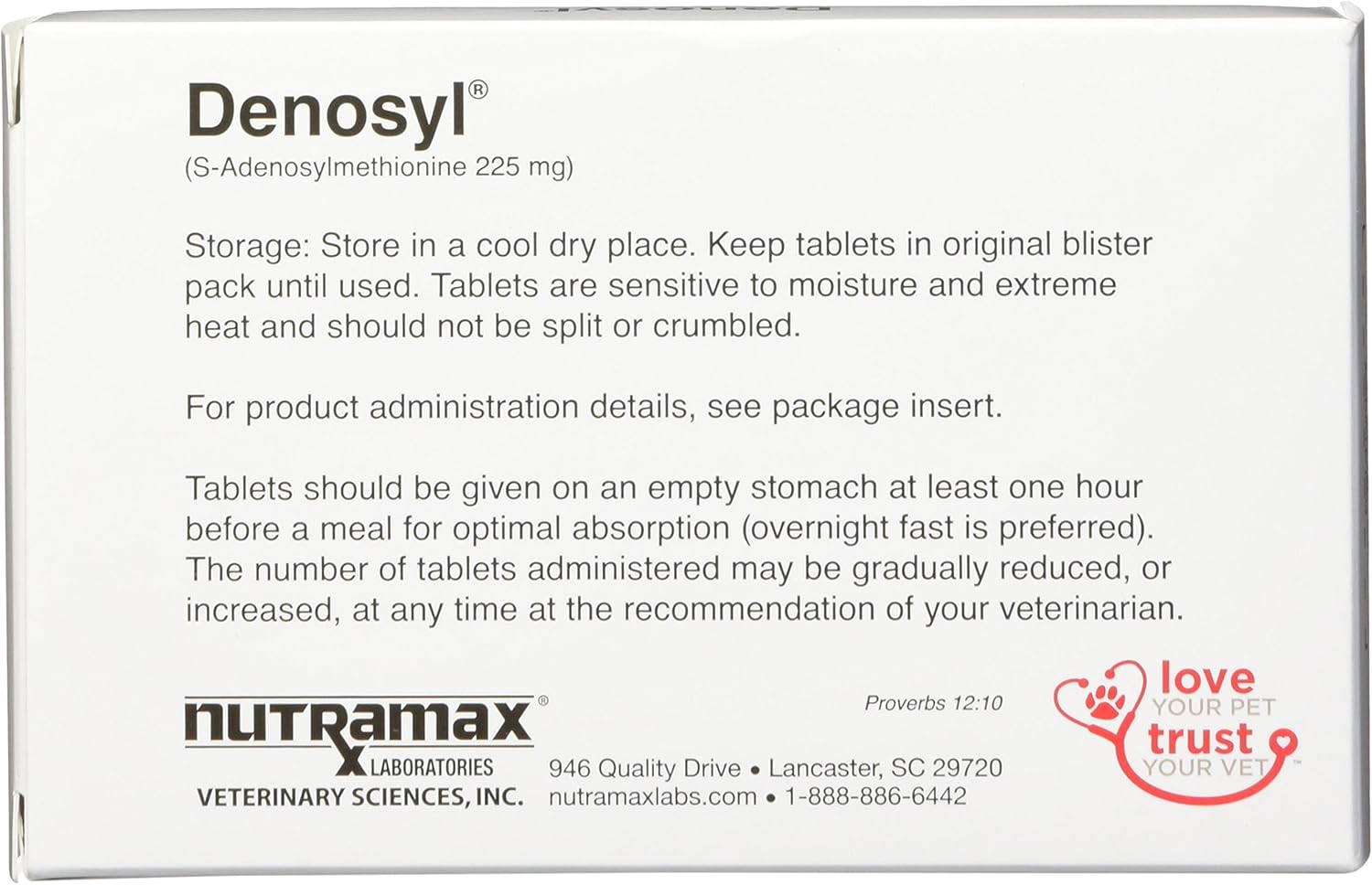 Nutramax Denosyl Tablets, Small Dogs and Cats, 90mg, 30 Count, 3-Pack : Pet Antioxidant Nutritional Supplements : Pet Supplies