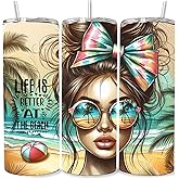 Personalized Life is Better at the Beach Summer Themed 20 oz Skinny Tumbler 20 oz Stainless Steel Skinny Tumbler with Lid and Straw