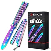 8.2" Butterfly Practice Knife Trainer with Dull Blade (Rainbow Gradient) | Practice Balisong Trainer for Smooth Flipping &amp; Skill Drills, Stainless Steel, Non-Slip Texture Handles, Well-Balanced Design