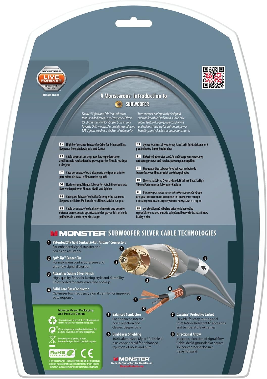 Monster Silver High Performance Subwoofer Cable - 24 Feet: Home Audio & Theater