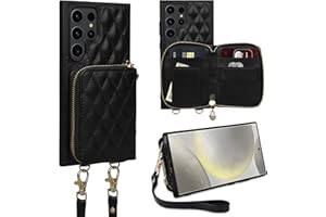 Keallce Case for Samsung Galaxy S24 Ultra 6.8'' Wallet Case,Crossbody Zipper Galaxy S24 Ultra Purse Wrist Strap Lanyard Handbag,RFID Blocking Card Slots,Flip Leather Cover for Samsung S24 Ultra,Black