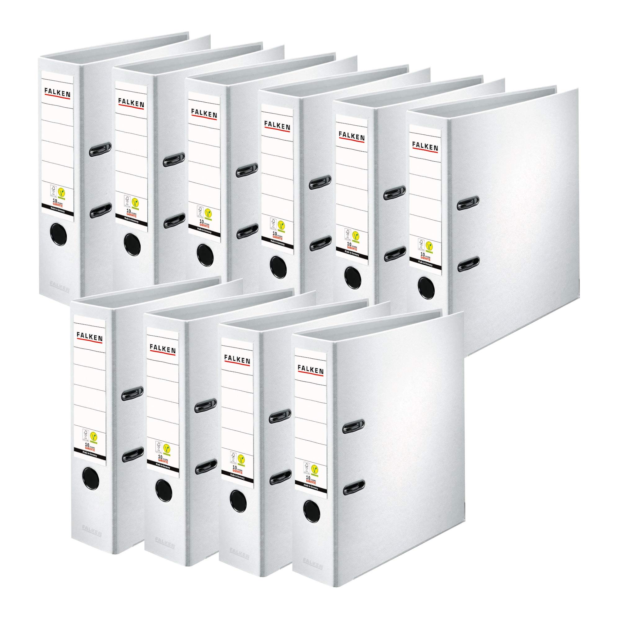 FALKEN Original Pack of 10 White PP-Color Plastic Folders, 8 cm Wide DIN A4, Made in Germany, FSC Certified