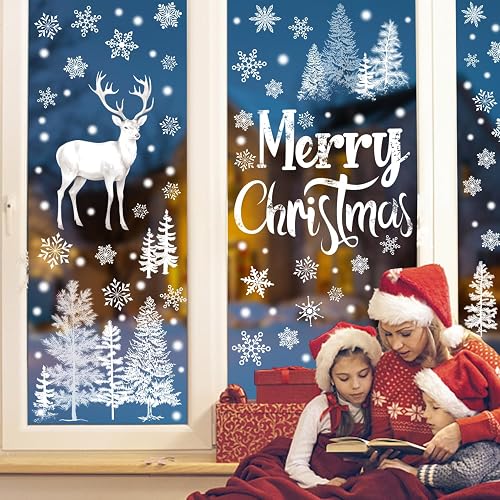 SULOLI Christmas Window Stickers,9 Sheets Reusable Window Clings Xmas Stickers for Christmas Decorations