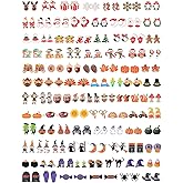 Remuuly 90 Pairs Christmas Earrings for Women Bulk Holiday Stud Earrings Thanksgiving Dangle Earring Set Santa Christmas Tree Snowman Turkey Pumpkin for Jewelry Gifts Party Favors