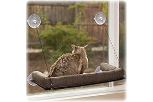 K&H Pet Products EZ Mount Bolster Cat Window Perch for Large Cats, Sturdy Kitty Window Hammock Bed, Steel Frame, Sturdy Suction Cups, Washable Shelf Covers, Foldable - Fits 27"W X 23"H Glass Spaces
