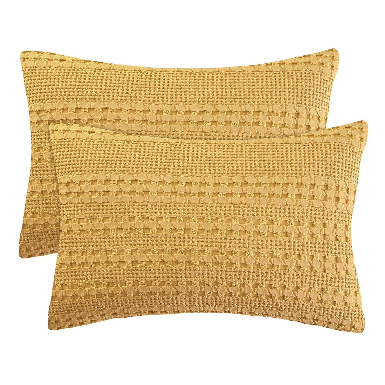 Photo 1 of PHF 100% Cotton Waffle Pillow Shams Standard Size, 2 Pack 20" x 26" Soft Skin-Friendly Pillowcases, No Filling, Aesthetic Woven and Breathable Waffle Weave Pillow Case Covers for Bed, Ginger Yellow