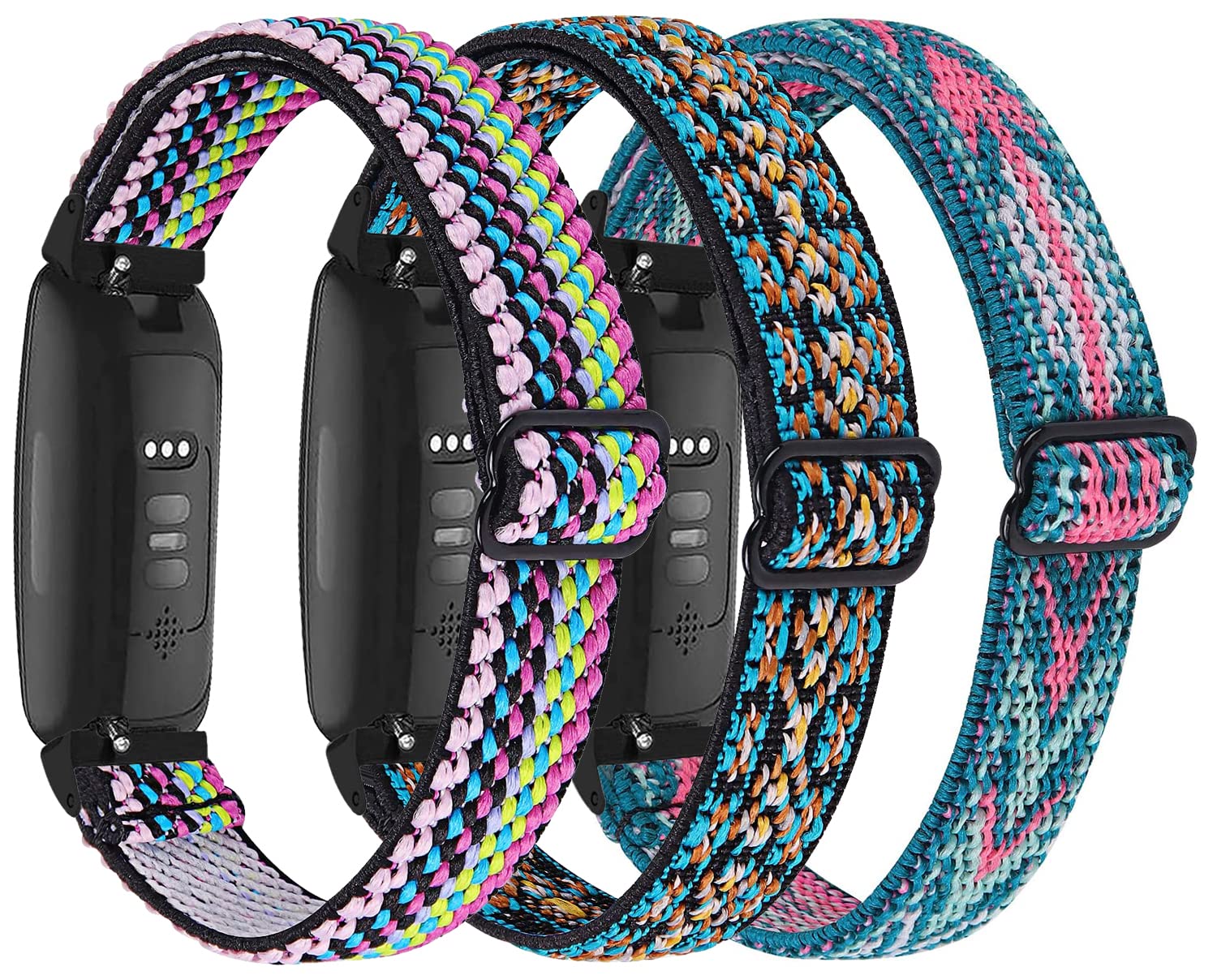 3 Pack Elastic Nylon Straps Compatible with Fitbit Inspire 3/Inspire 2/Inspire/Inspire HR Strap, Nigaee Stretchy Adjustable Fabric Breathable Replacement Straps for Women Men — image 1