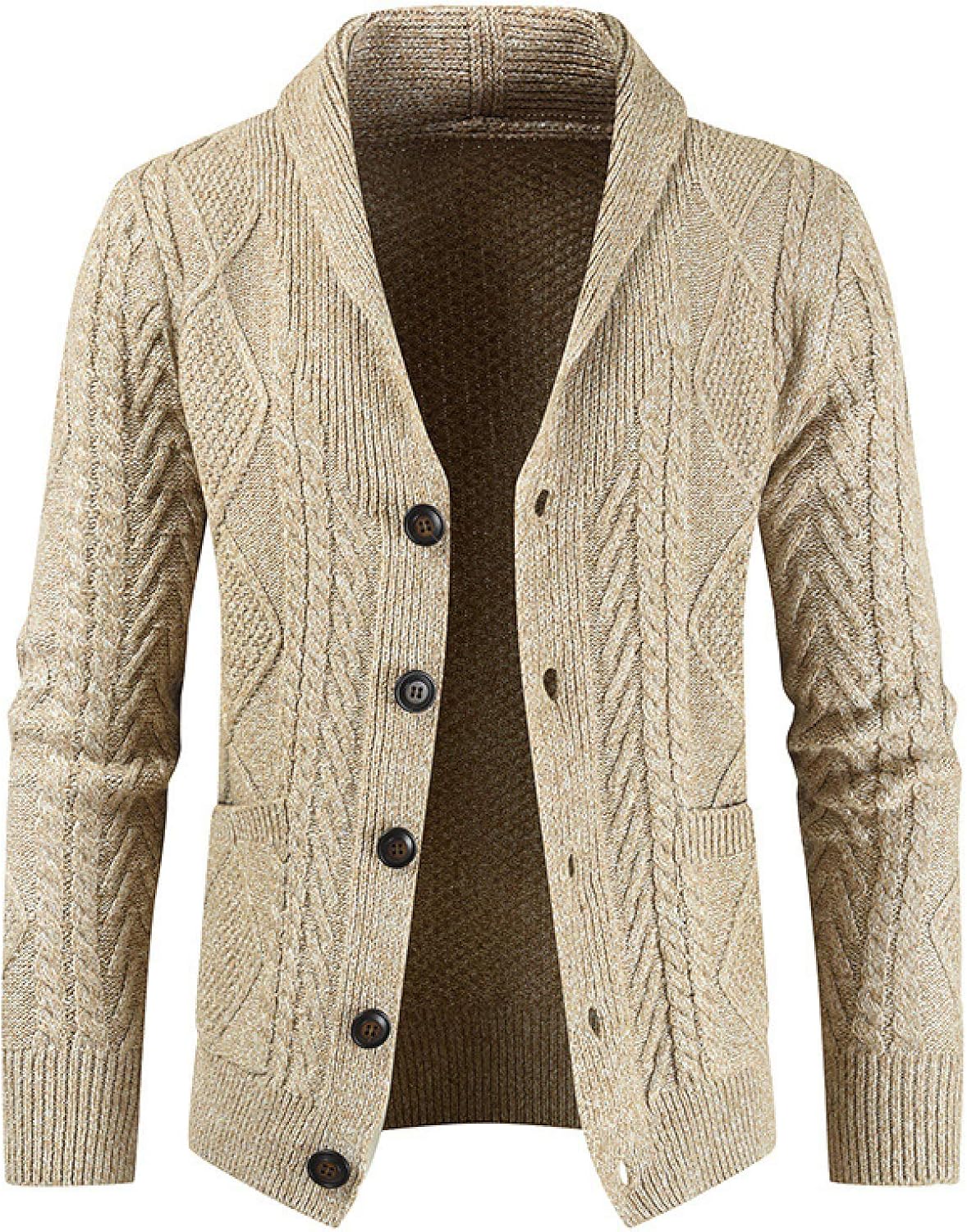 Men's Lapel Thicken Knitted Jacket Sweater Solid Color Slim Thicken