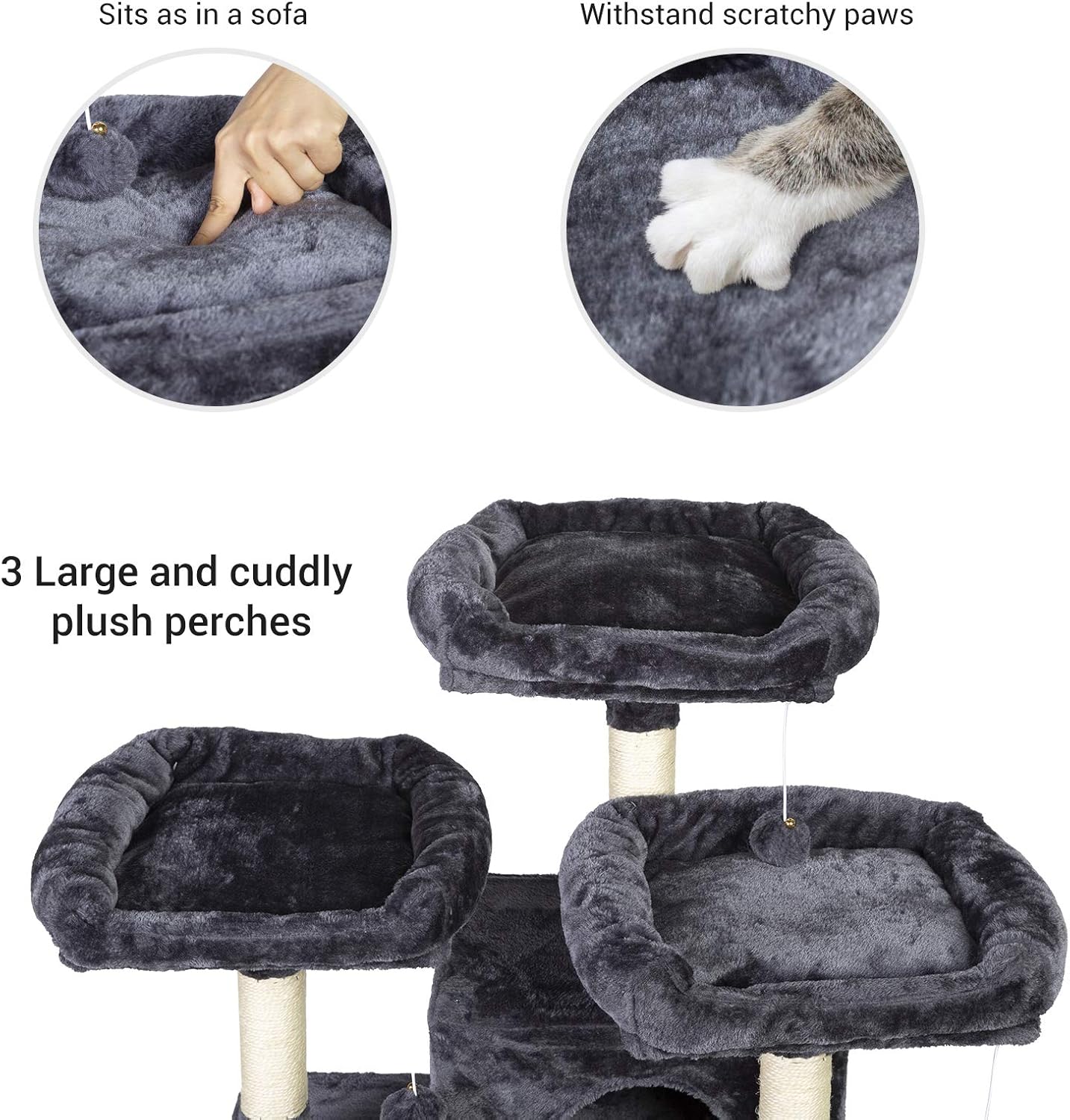 Hey-brother 63'' Multi-Level Cat Tree, King Cat Condo with Cozy Perches, Stable Cat Tower Pet Play House, for Large Cat/Gig Cat MPJ024G : Pet Supplies