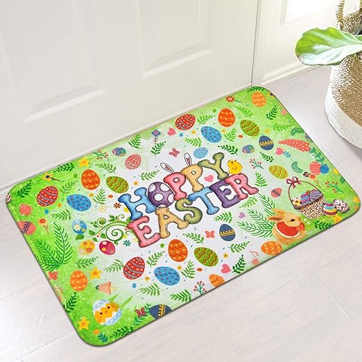 Amazon Com Happy Easter Rugs Easter Eggs Mats Easter Bunny Area Rugs 18 30 Inches Decorative Floor Mat For Kitchen Living Room Bathroom Bedroom Green Kitchen Dining