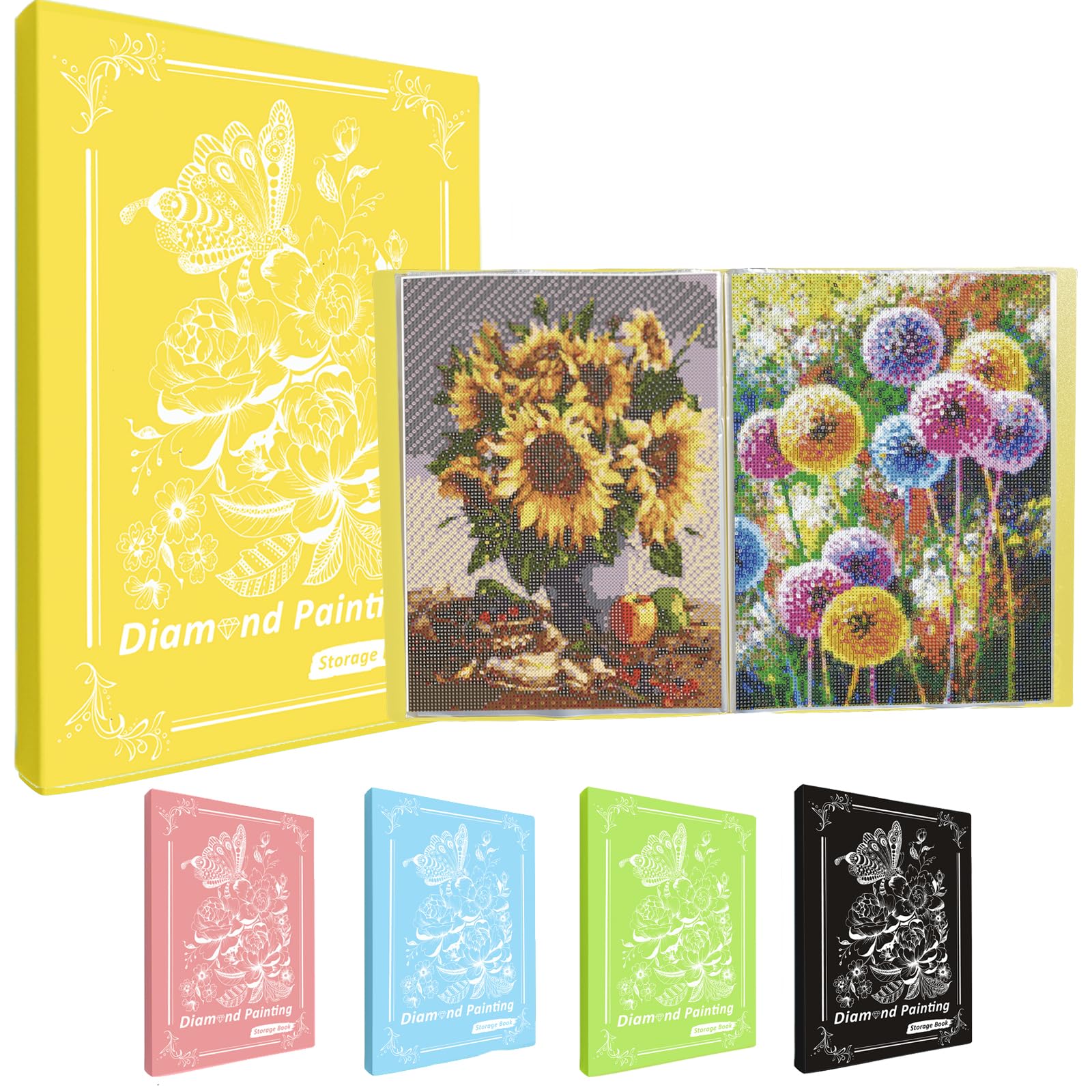MUFEKUM Diamond Art Portfolio, A3 Diamond Painting Folder With 60 Sheets, Storage Book for Finish Work Portfolios (Yellow)