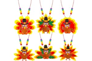 NAWITDA Thanksgiving Crafts for Kids 24 Sets DIY Thanksgiving Turkey Necklace Craft Kits Thanksgiving Fall Turkey Decorations Arts & Crafts for Boys Girls Classroom Party Prizes Activities