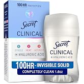 Secret Clinical Strength 100HR Sweat &amp; Odor, Invisible Solid Antiperspirant Deodorant for Women, 3X Stress Protection with Hyaluronic Acid, PH Balancing, Completely Clean Scent, 1.6 oz