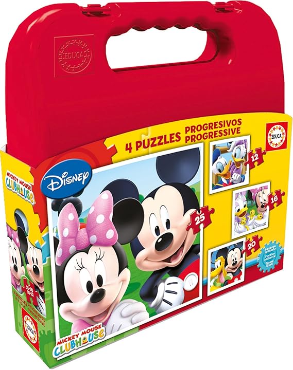 Educa Borrás Disney - Maleta con Puzzles progresivos Mickey Mouse, 12-16-20-25 16505.0