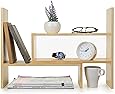 Adjustable Natural Wood Desktop Storage Organizer Display Shelf Rack, Counter Top Bookcase, Beige