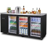BODEGA BODEGACOOLER Commercial Bar Cooler with 3 Glass Doors, 20.5 Cu.Ft Back Bar Beverage Refrigerator for Beer Soda Wine,LED Lighting With Stainless Steel Top,Casters Kitchen Buffet Table Use