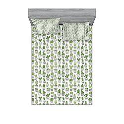 Ambesonne Cactus Fitted Sheet & Pillow Sham