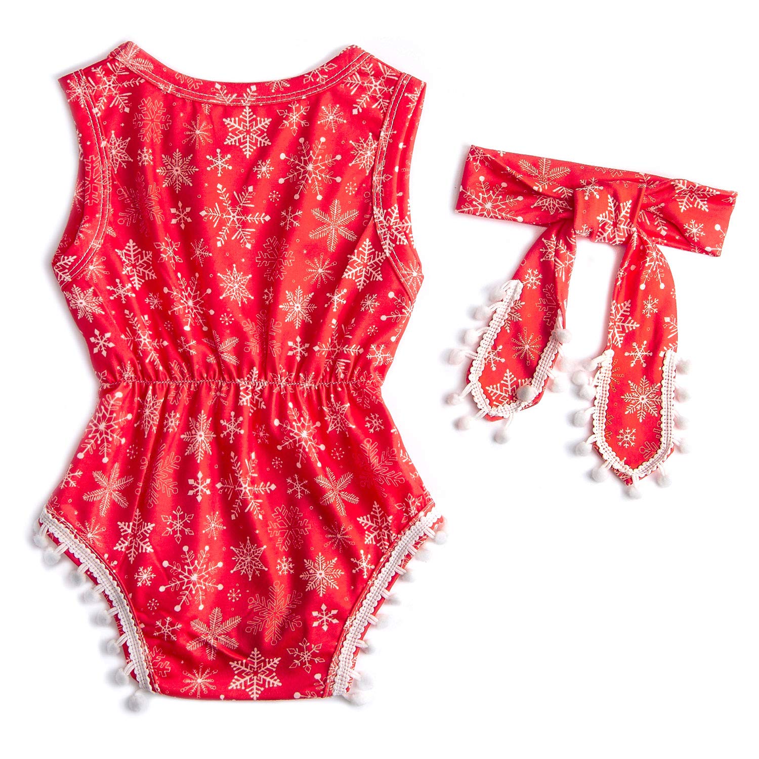 RAISEVERN Red Harem Jumpsuit for Kids Girls Snap Button Playsuit Spring Sleeveless Snowflake Printed for 12-18 Months Baby Onesies Set