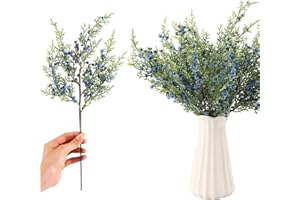 Suncalla 8 Pcs Winter Blue Berry Picks 16" Artificial Glitter Berry Juniper Tree Floral Greenery Stems Iced Winter Decor for Farmhouse Xmas Tree, Vase Fillers, Wreaths, Fireplace Mantels