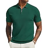 COOFANDY Mens Textured Knit Polo Shirts Zipper Polo Shirts Short Sleeve Casual Lightweight Golf Shirt