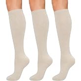 KONY Women's Cotton Knee High Socks, 3 Pairs, Solid &amp; Striped Colors | Plain &amp; stripes colors, soft breathable cotton, stay-up ribbed cuff, for boots, school, dress &amp; costume, long socks