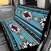 WELLFLYHOM Aztec Print Universal Rear Split Bench Seat Cover for Cars Truck SUV No Headrest Tribal Turquoise Geometric Stripe Design Back Seat Backrest Saddle Blanket Protector Set of 2