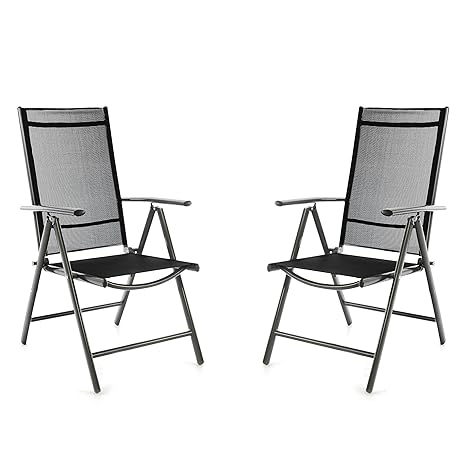 Nexos SC00061_SL2_JM 2er Set Klappstuhl schwarz Aluminium 7-Fach-verstellbar Gartenstuhl mit Armlehne witterungsbeständig lei