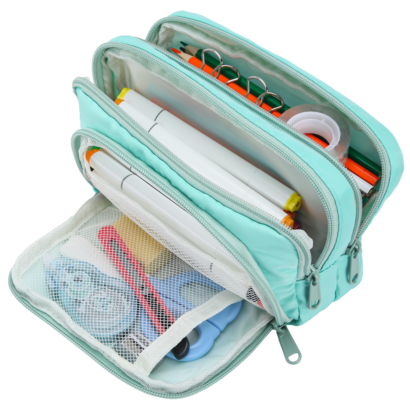Euqvunn Pencil Case, Large Capacity Pen Case with 3 Compartments, Stationery Pouch for School & Office Supplies, Cyan