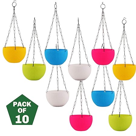 Leafy Tales Cane Basket, Plastic Hanging Pot, Multicolour, 17 x 12 x 32 cm, 10 Pieces