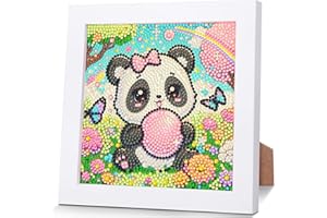WEMEON Panda Diamond Art Kits for Kids with Frame- Diamond Painting Crafts for Kids Ages 4-8-12, Diamond Art Painting Birthday Gifts for Girls and Boys(7x7inch)