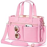 Canvas Tote Bag for Women, 15-Pockets Work Laptop Tote Purse Large Crossbody Nurse Teacher Bible Bag for School Travel Daily | with Strap & Zipper, Multi Compartment, Stand Upright Stably, College Shoulder Bag, Clinical Nursing Bag, Ideal Gift for Women