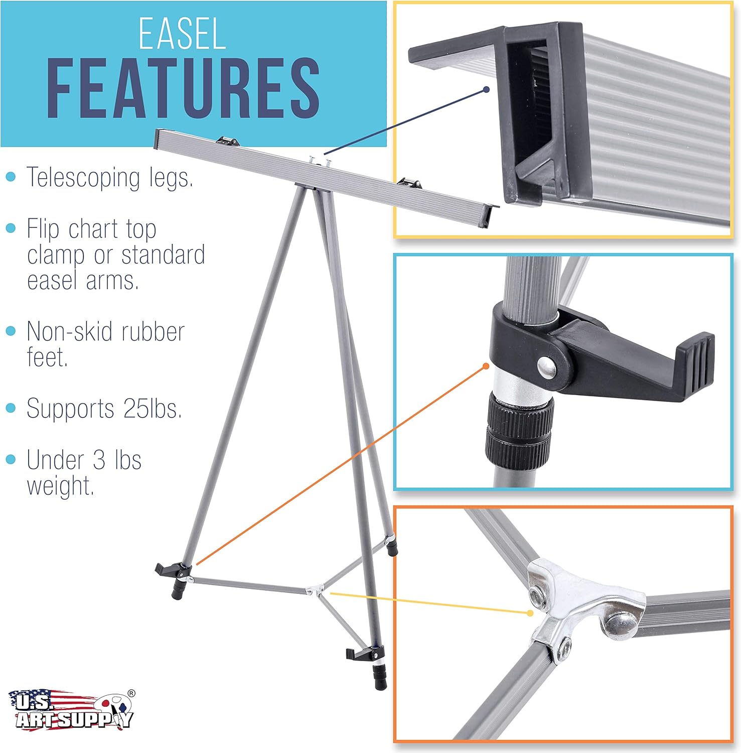 U.S. Art Supply 66" High Classroom Silver Aluminum Flipchart Display Easel and Presentation Stand - Large Adjustable Floor and Tabletop Portable Tripod, Holds 25 lbs - Holds Writing Pads, Poster Board: 0844998179955: Books