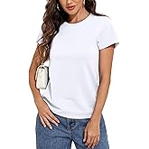 Hilor Women's Plain Cotton T Shirts Short Sleeve Crew Neck Tee Tops Loose Fit Casual Summer Tops Trendy Outfits 2026