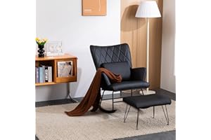 Bonrcea Nursery Rocking Chair, Glider Chair,Rocking Accent Chair with Lumbar Pillow and Ottoman for Nursery/Living Room/Bedroom