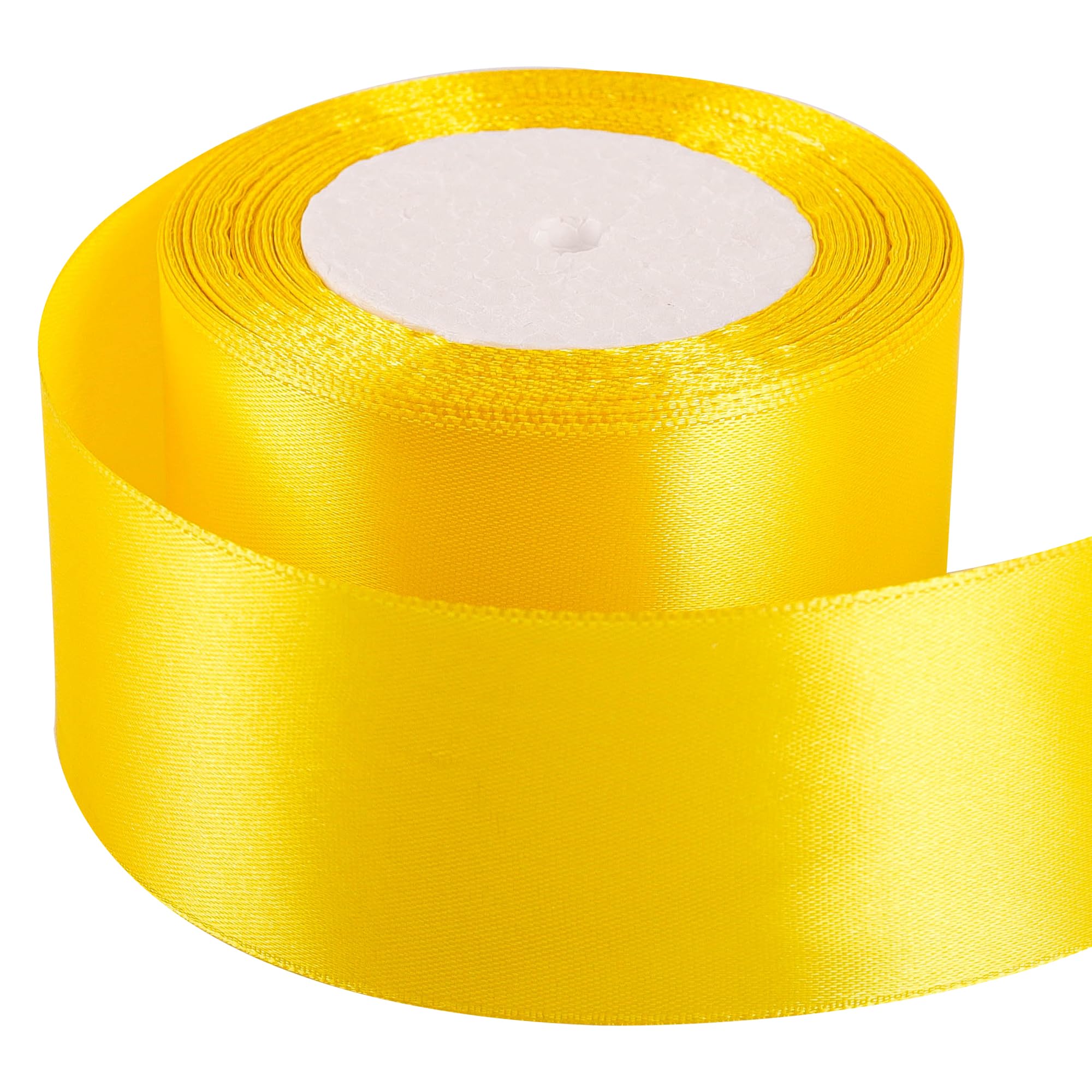 50mm Yellow Ribbon for Gift Wrapping 22M,Yellow Satin Ribbons Fabric 50mm Thick for Crafting Hair Bow Christmas Polyester Ribbon Cake Wedding Party Balloon Car Ribbons Decoration