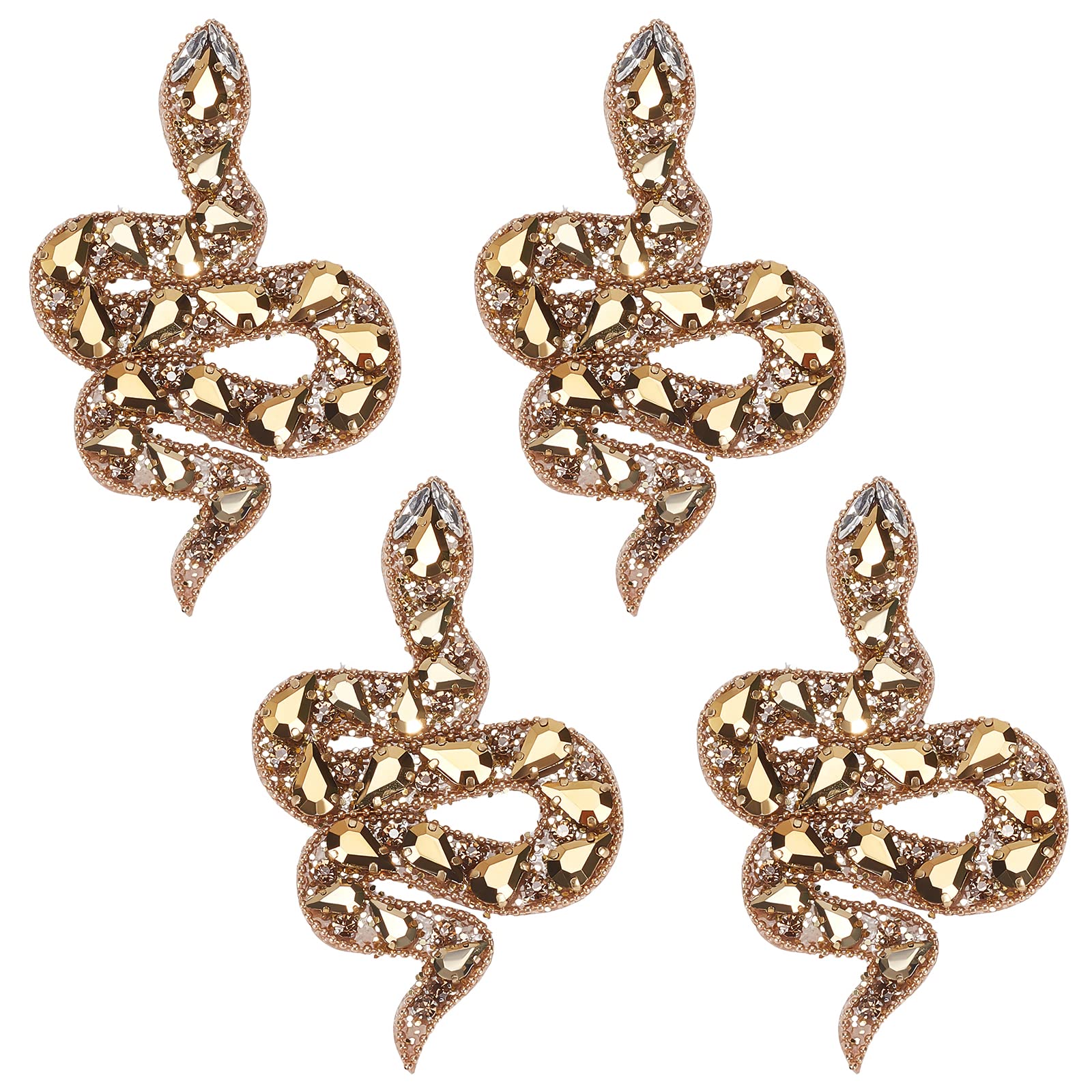 WEBEEDY 4 Pcs Handmade Rhinestone Snake Beaded Patches Sew on Crystal Appliques Decorative Badge Sewing Accessories for Clothes Bag Pants Shoes Hats DIY Projects