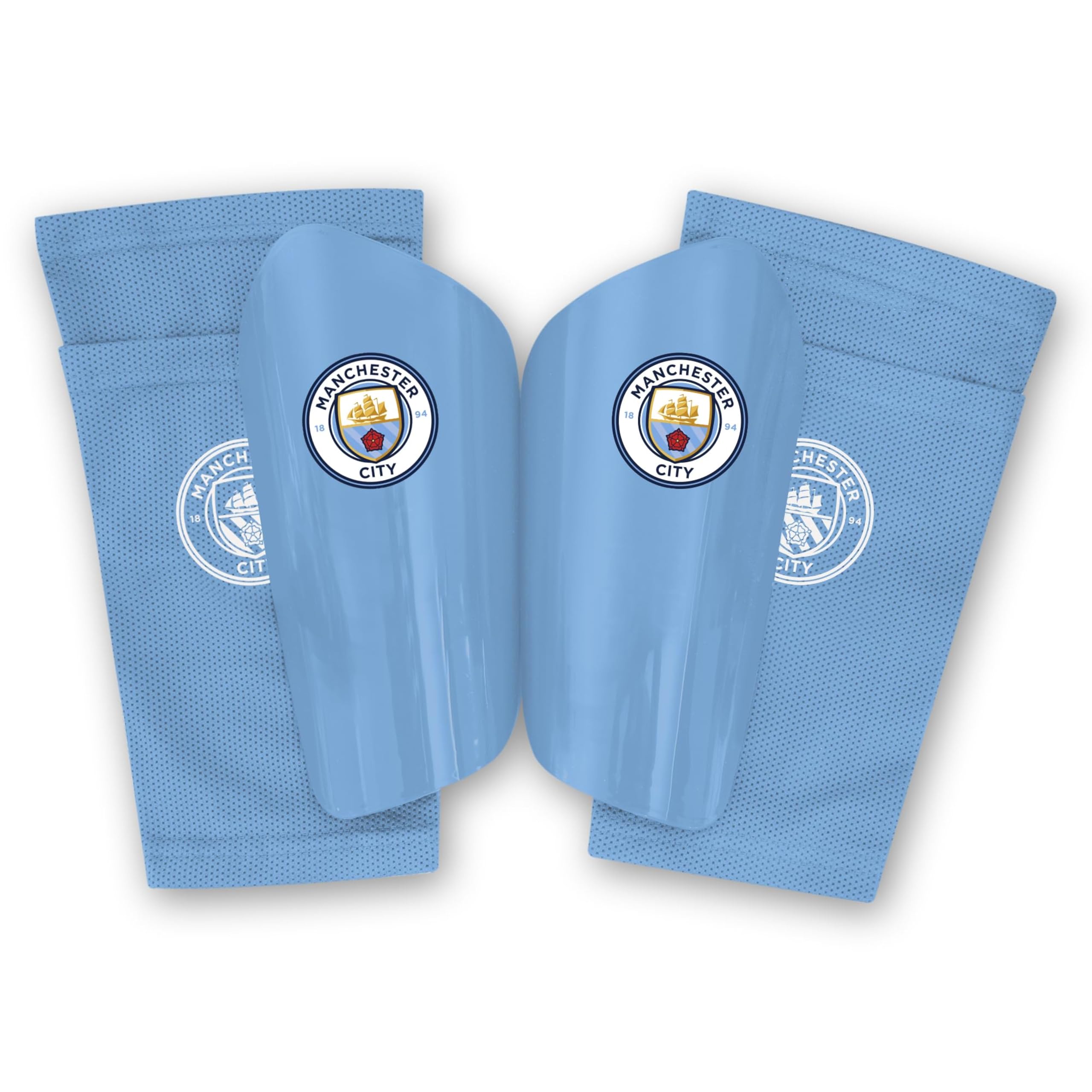 Hy-Pro Officially Licensed Manchester City F.C. Shin Pad With Sock Sleeve, Junior - Shin Guard, Breathable, Lightweight, Durable, Protective Gear, Man City, Merchandise, Great Football Gift Idea