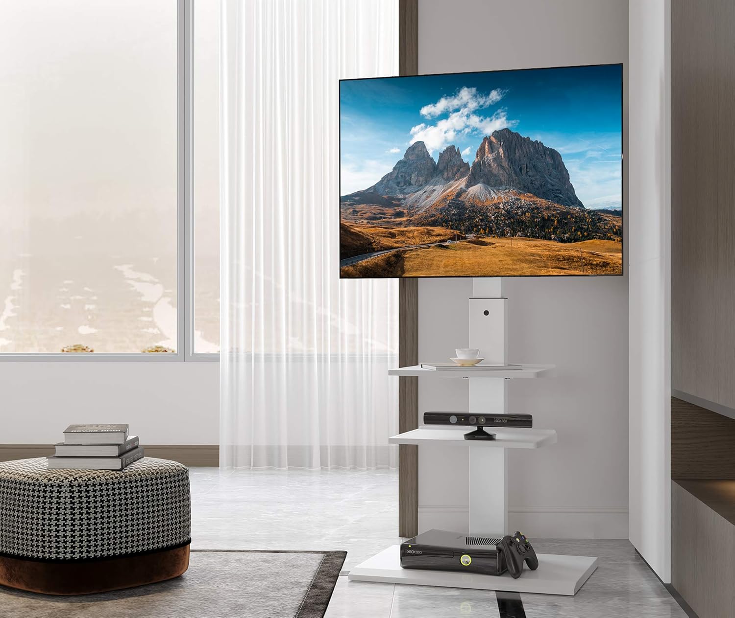 FITUEYES Swivel Floor TV Stand Base for TVs Up to 65” TVs White Corner TV Stand with Height Adjustable Entertainment Shelves – Perfect for Media Storage, FT-S3602MW: Electronics