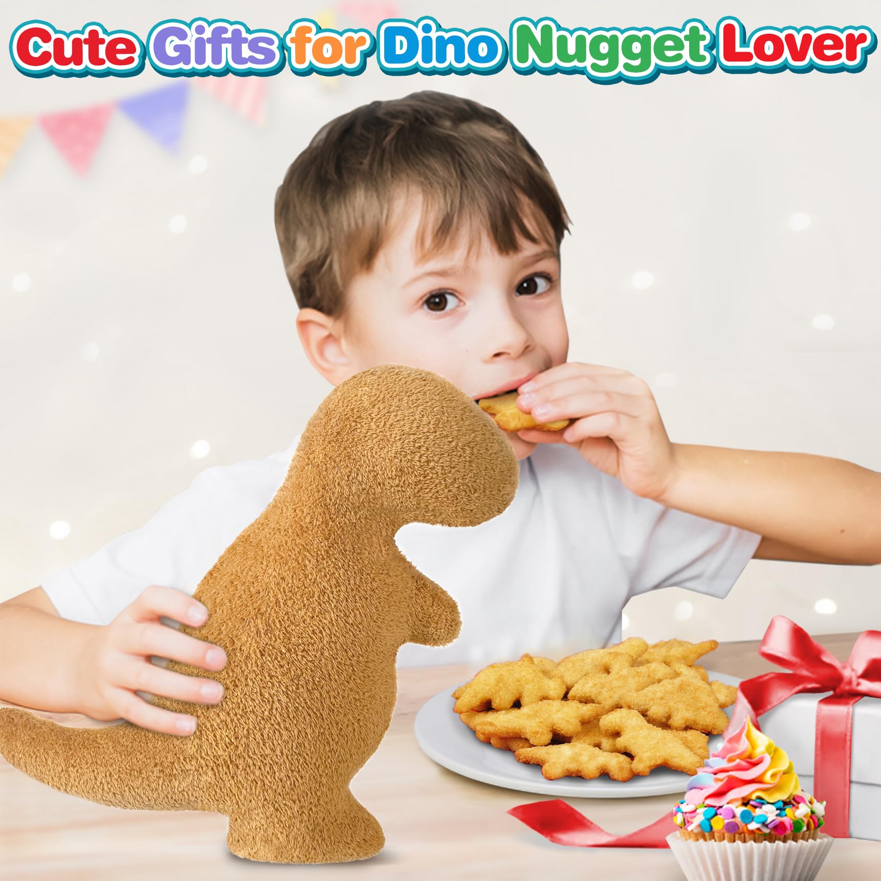 Aiideals Dino Nugget Pillow for Birthday Gifts, Chicken Dino Nuggets Plush Pillow Funny Gifts for Boys Girls, Funny Stuffed Animal Dino Pillow Cute Dinosaur Plush for Kids and Teens(Small, Tyran Rex)