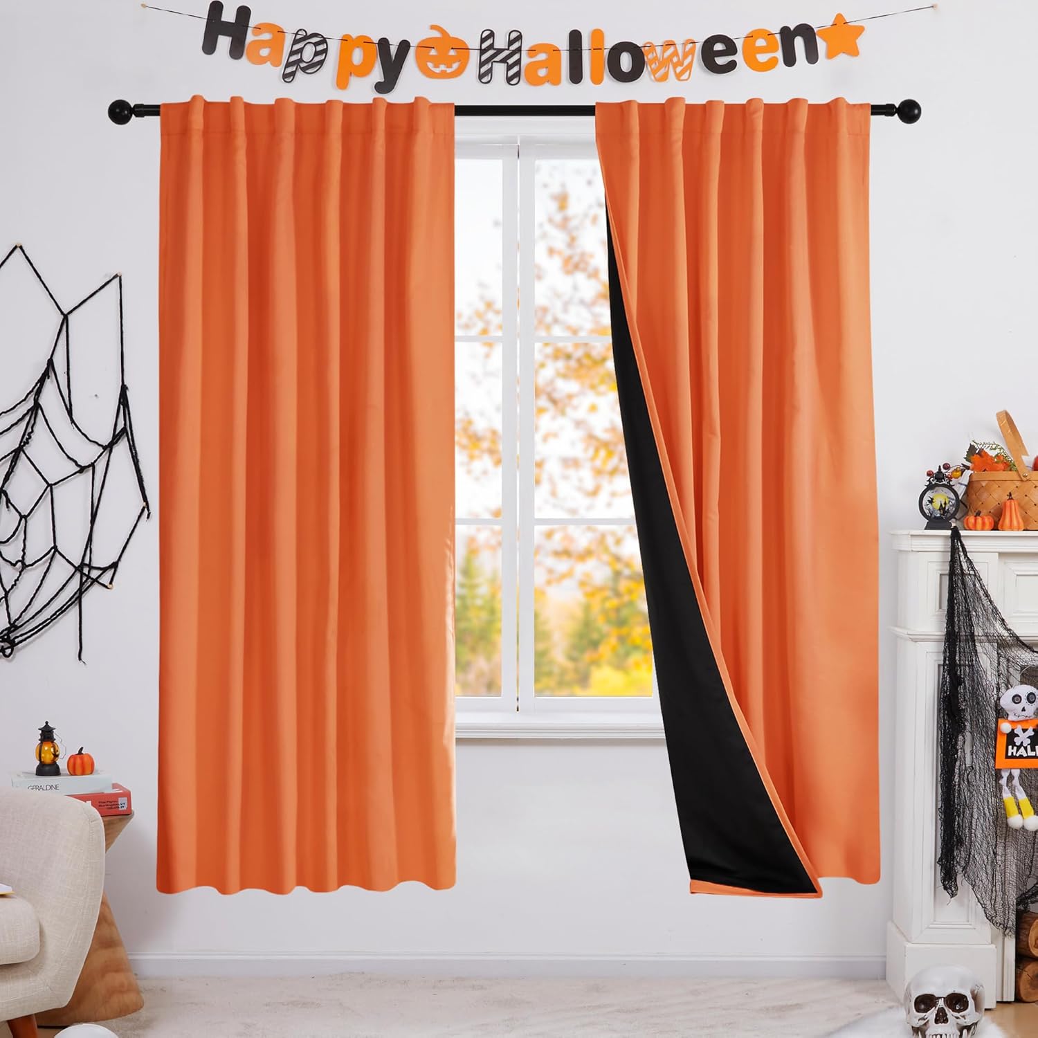 Outdoor Curtains - Deconovo Burnt Orange Curtains for Bedroom - Sun Light Block Out Drapes, Heat and Noise Reducing Curtains Drapes for Office and Kitchen, Back Tab Curtains (52W x 72L Inch, Orange, 2 Panels)
