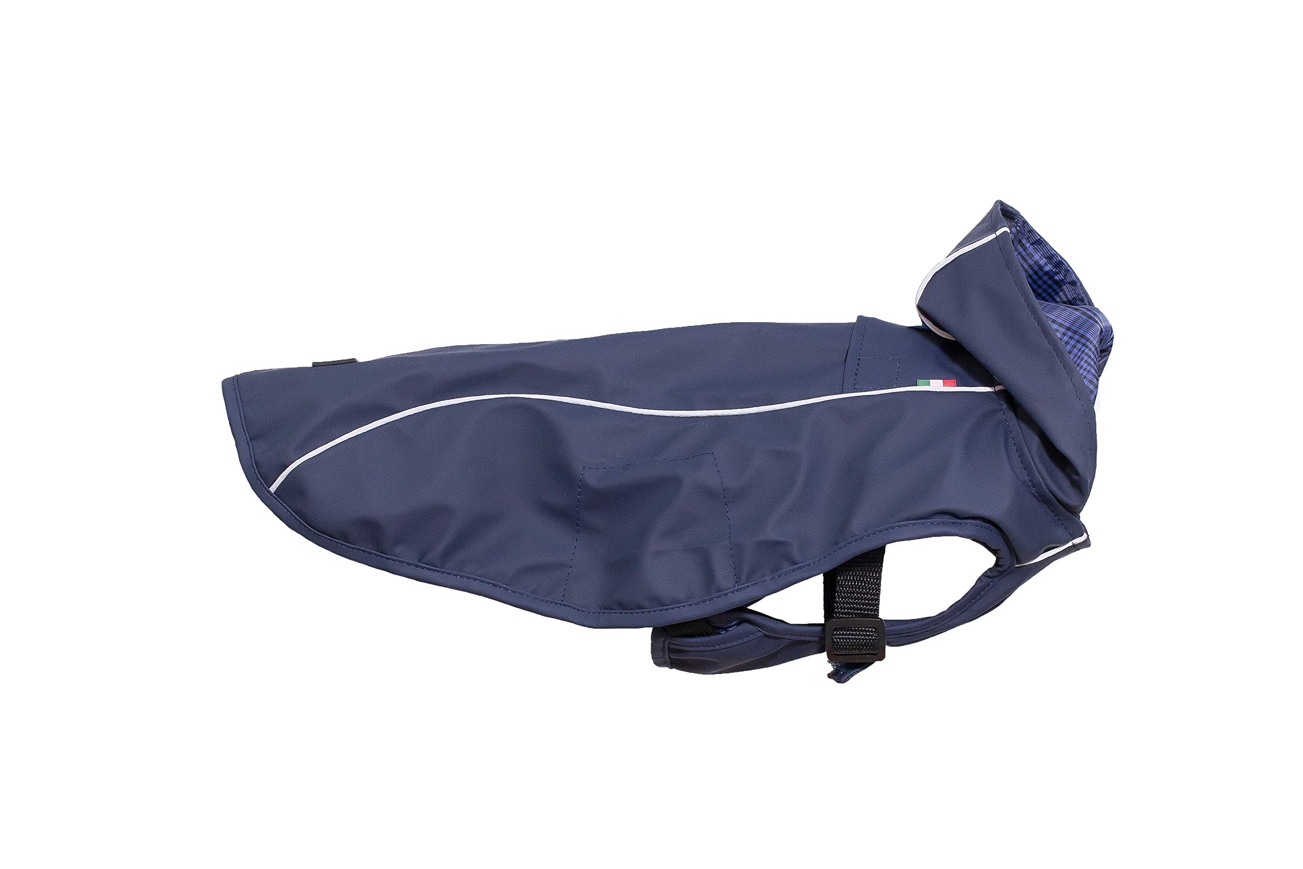 CHIARA Scotty Dog Raincoat 100 Percent Waterproof, Harness Integrated Sports Rain Jacket, Small, Navy