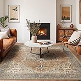 Kokia 8x10 Washable Area Rugs Terracotta with Vintage Orient Design, Soft Rug for Living Room or Bedroom, Non-Slip Low Pile Stain Resistance Features, Distressed Medallion Pattern