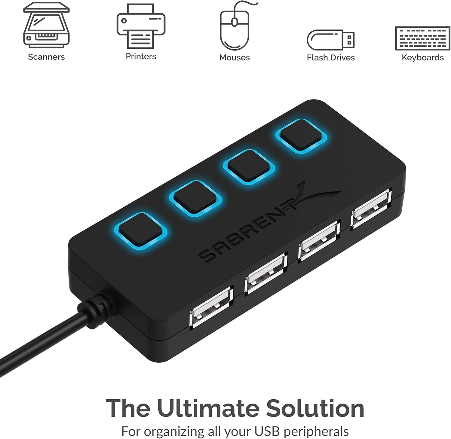 Sabrent 4-Port USB 2.0 Hub with Individual LED lit Power Switches (HB-UMLS): Computers & Accessories