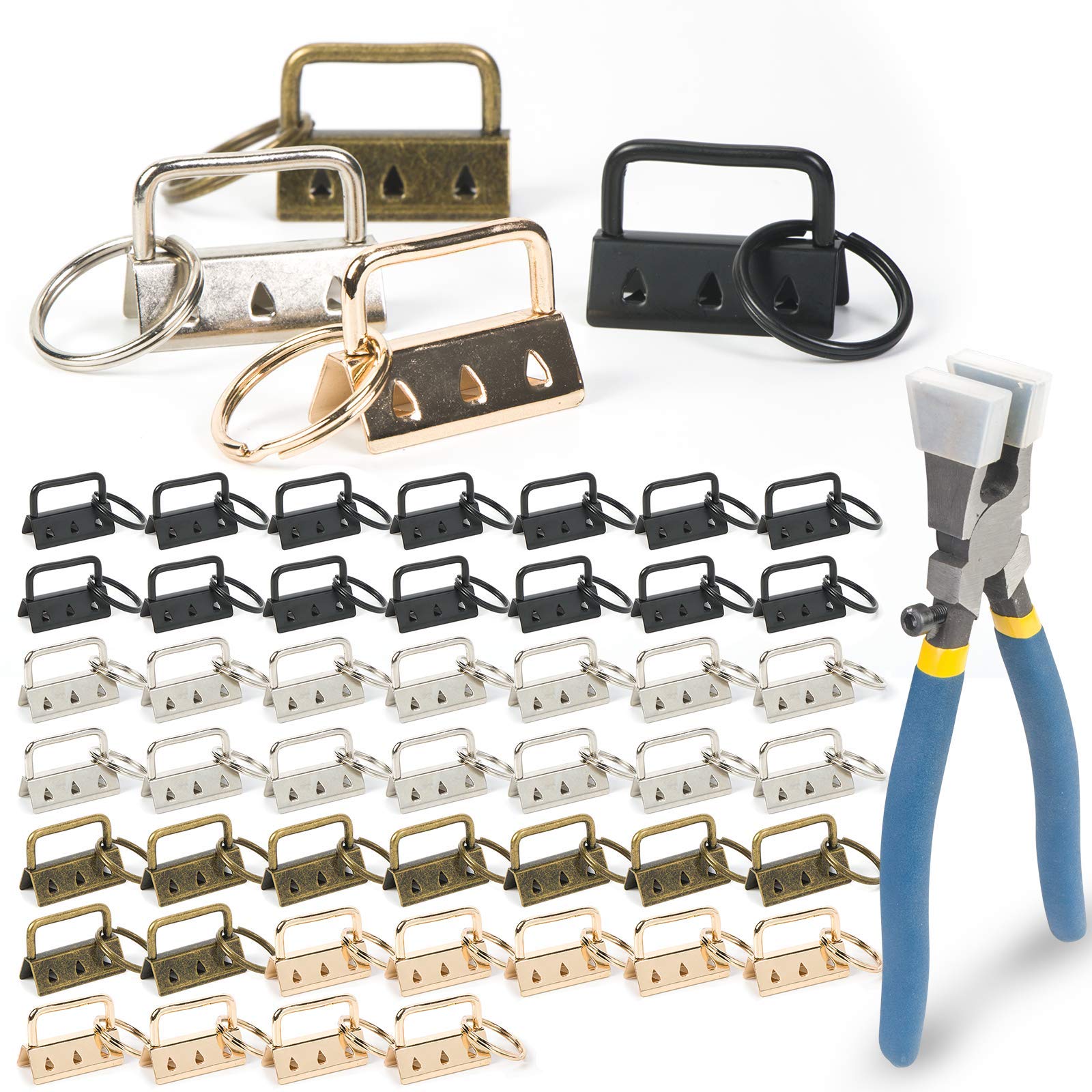 Photo 1 of GORNORVA 50PCS Key Fob Hardware with Keychain Hardware Pliers,4 Colors Keychain Hardware Kit Includes 1.25inch Keychain Hardware for Wristlet Keychain,Key Lanyard,Keychain Making Supplies