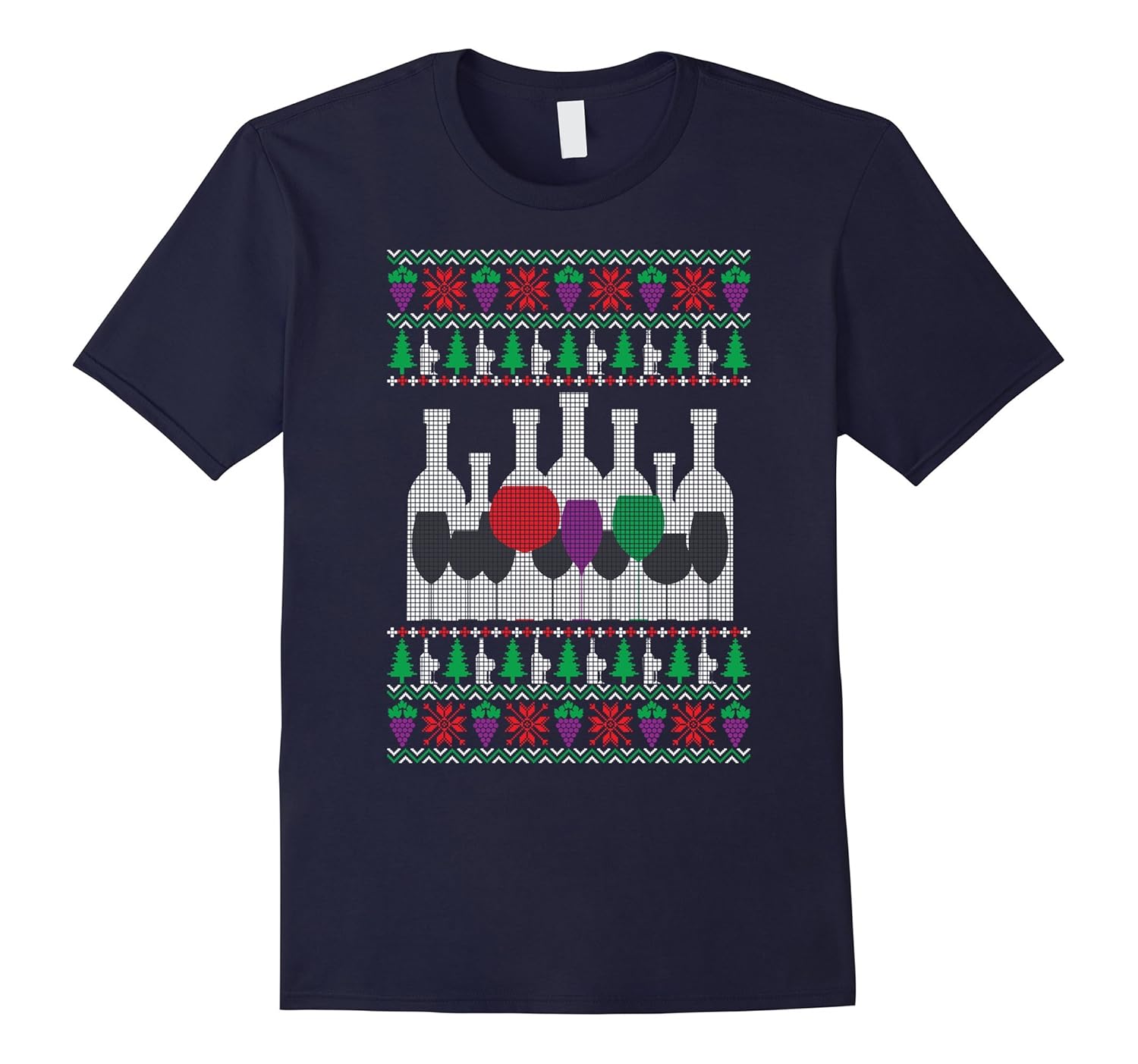 Wine Ugly Christmas Sweater Funny Holiday T-Shirt-ANZ