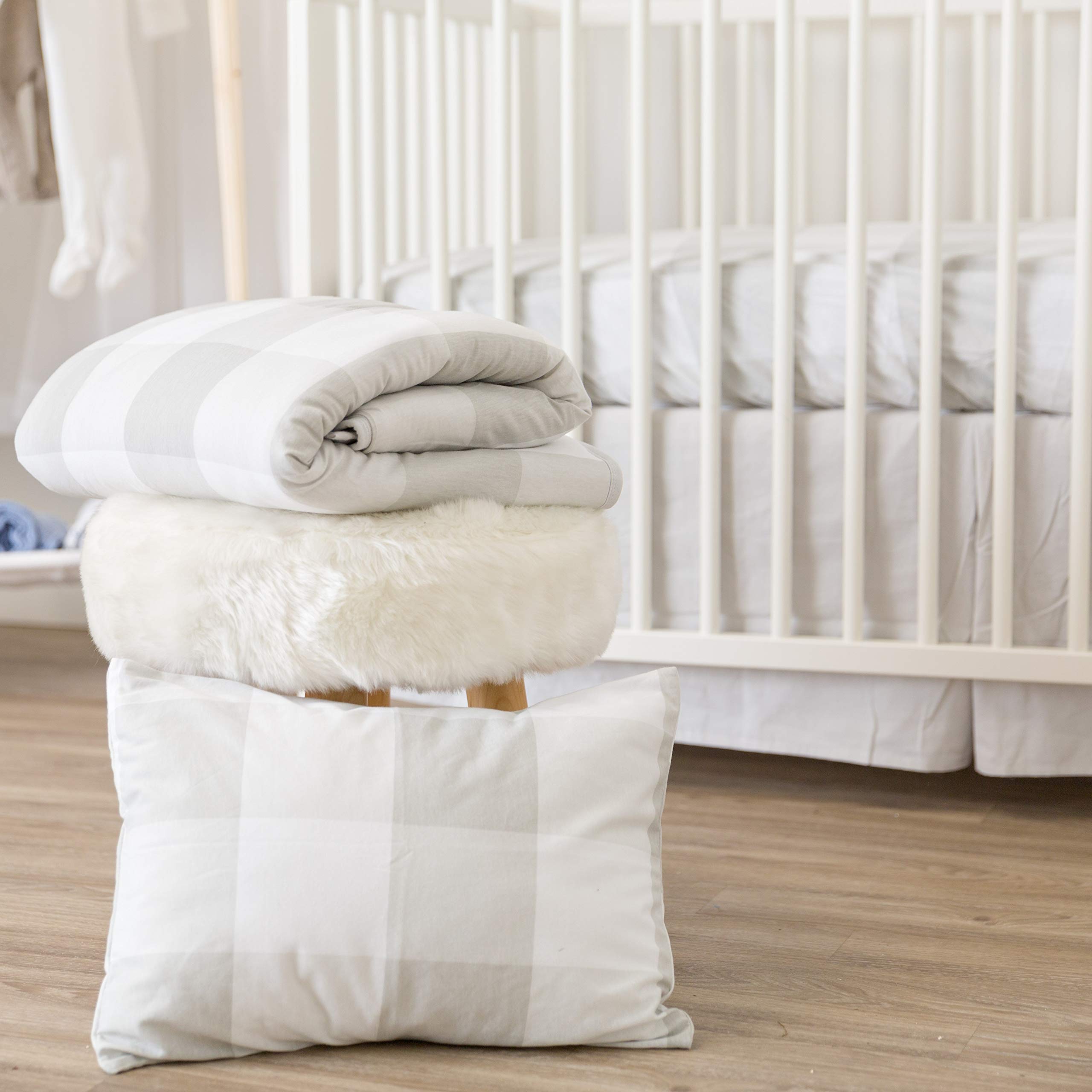 Ely's & Co. Baby Crib Set 4 piece, Crib Sheet,Quilted Blanket, Crib Skirt & Baby Pillow Case - Gingham Design (Grey)