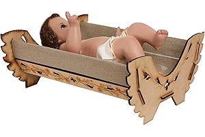 A&C Quinceañeras and More Hand Made Baby Jesus Manger Figurine Pesebre de madera Para Niño Dios Baby Jesus Crib (40 CM)