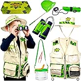 Kidz@Play Bug Hunting Kit, Green Safari Vest, Hat, Binoculars, Lg. Butterfly Net, Bug Container, Whistle, Flashlight, Magnifier, Thermostat, Compass, Age 3+