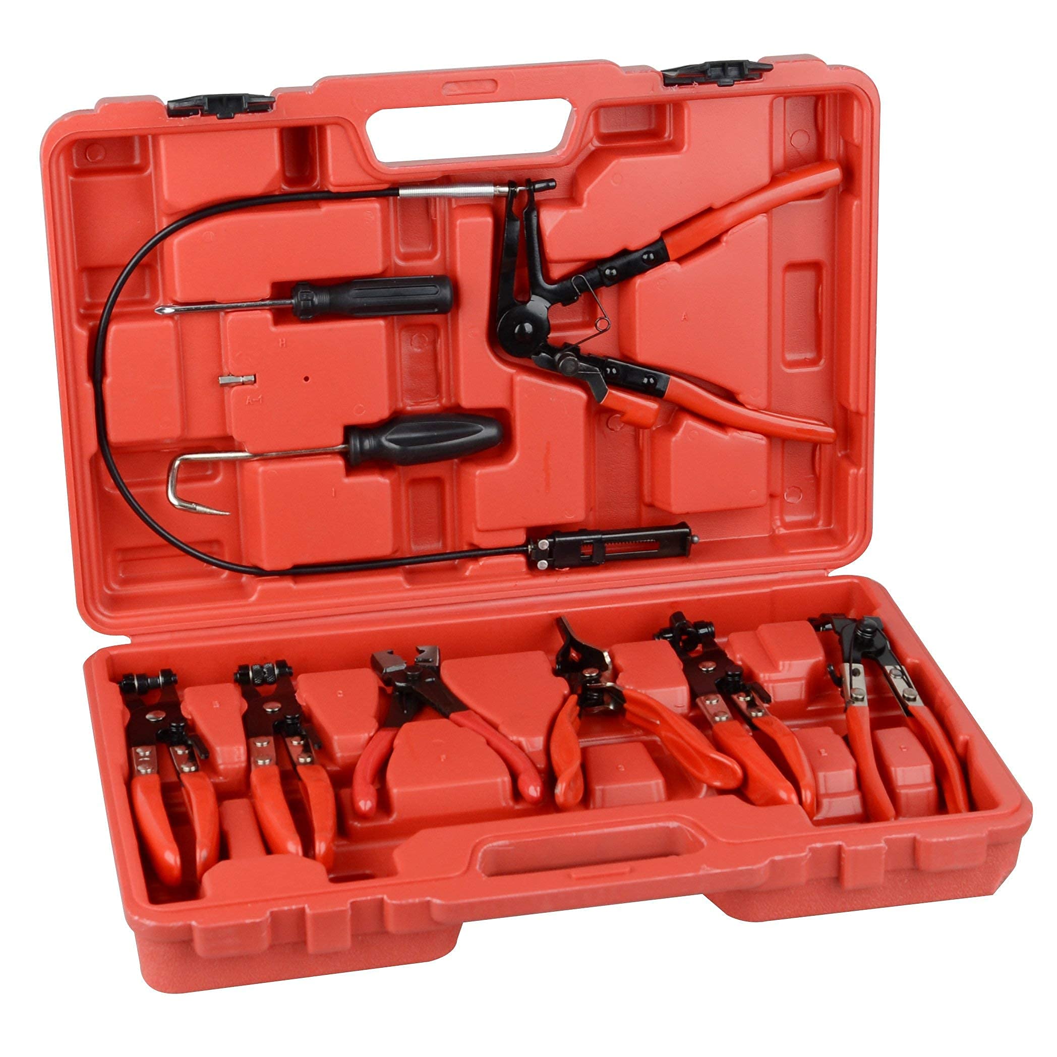 9pcs Automotive Wire Long Reach Hose Clamp Pliers Set Fuel Oil Water Hose Auto Tools Red